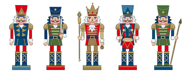 Set of Traditional Nutcracker Soldiers. Christmas Toy Decoration.