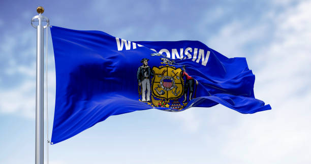 istock Wisconsin state flag waving in the wind 2184200899