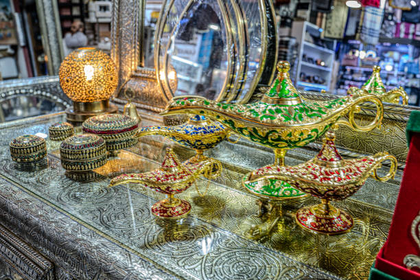 Traditional Moroccan lamps souvenir shop in Fez, Morocco, North Africa.