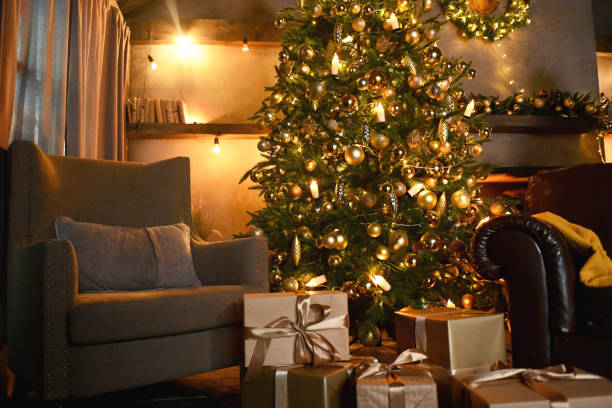 istock Christmas tree and Christmas decorations in home interior 2184216118