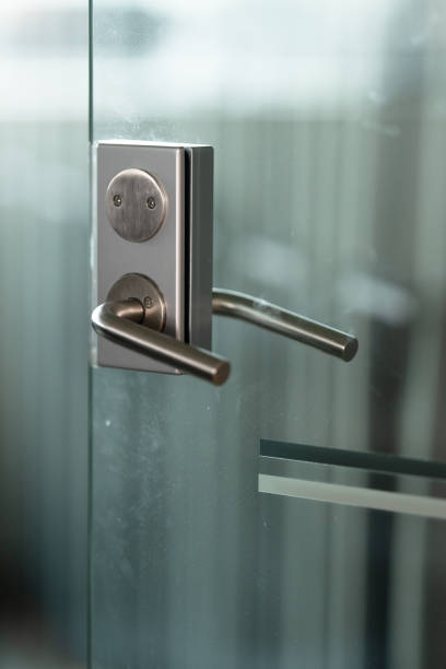 istock Handle and lock of an office glass door.. 2184217357