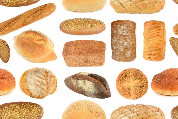istock Seamless pattern different bread products made of wheat and rye isolated on white 2184218472