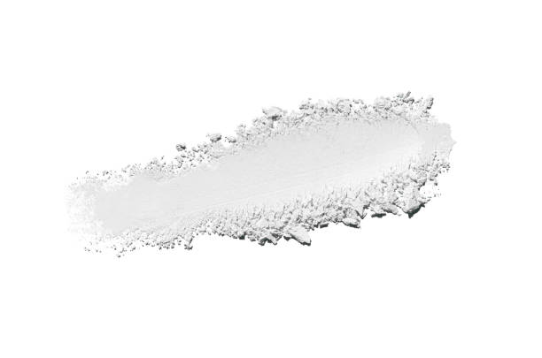 Cosmetic white mattifying product pressed or loose powder or eye shadow texture swatch isolated on white