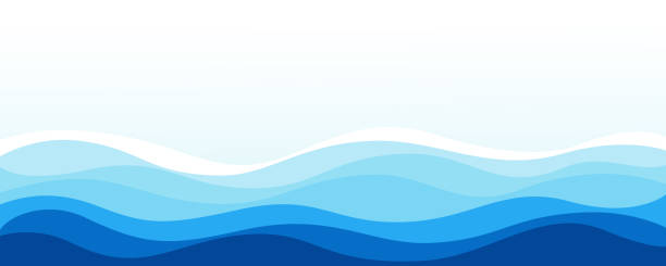 ilustrações, clipart, desenhos animados e ícones de camada de onda gradiente azul sobre fundo branco. - onda