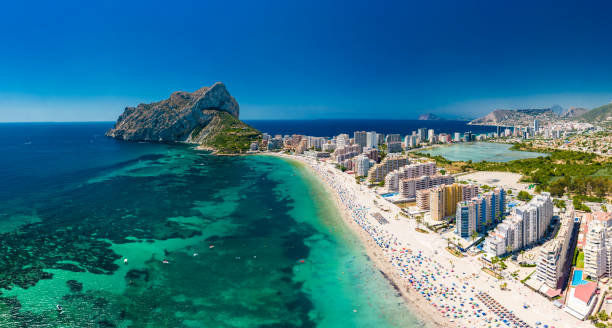 Mediterranean beach. Mountain Penyal d'Ifach. Calpe beach, Spain.