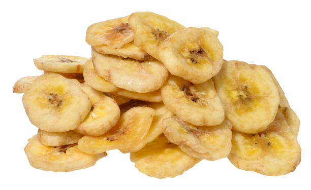 istock Dry banana pieces on isolated background 2184226420