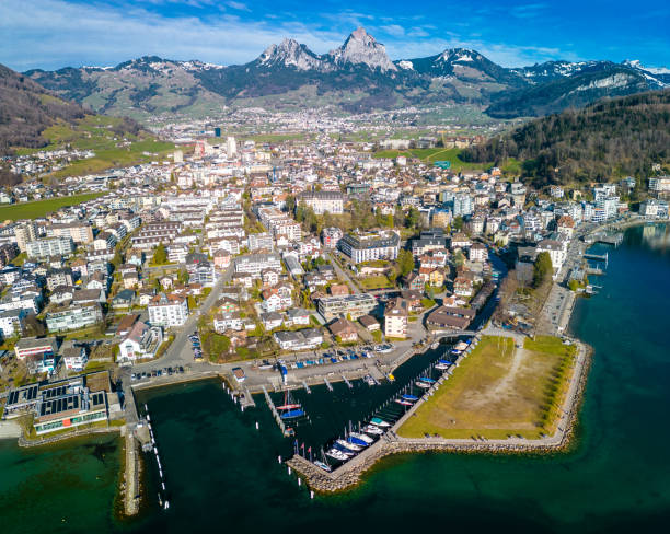 istock Panoramic drone view of Brunnen and  Ingenbohl, Switzerland 2184230650