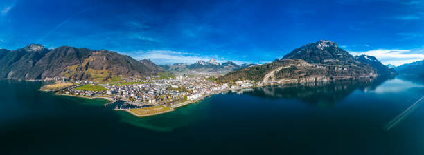 istock Panoramic drone view of Brunnen and  Ingenbohl, Switzerland 2184230653