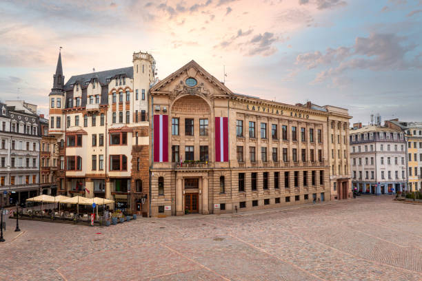 istock Historic Square in Riga with Latvijas Radio Building and Flags 2184233192