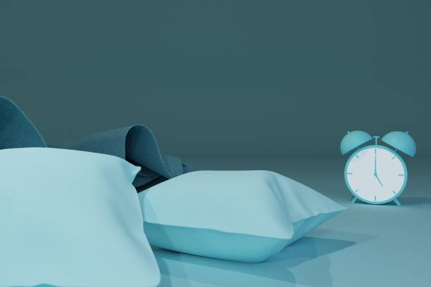 istock 3d render of plilows and blanket with alarm clock 2184236759