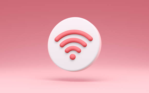 istock Red Wifi Symbol on White Round Button on Red Background by Pastel 2184237092