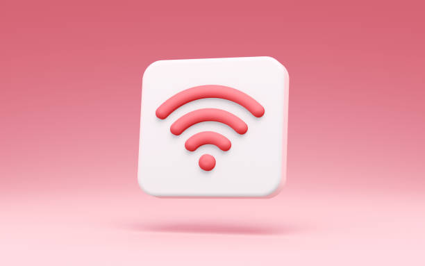istock Red Wifi Symbol on White Square Button on Red Background by Pastel 2184237097