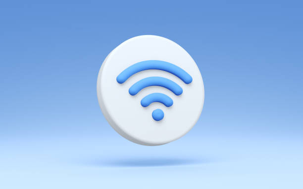 3d Render Blue Wifi Symbol on White Round Button on Blue Background by Pastel