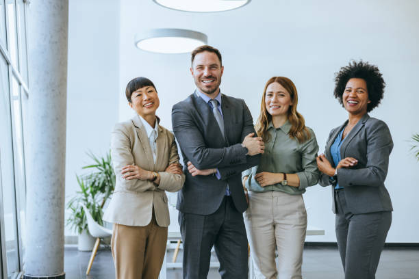 Smiling business team with diverse leaders