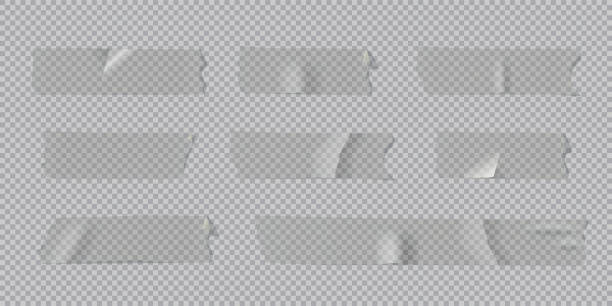 Adhesive paper tape set isolated on transparent background. Transparent torn sticky pieces. Collection of vector realistic different masking tape pieces.