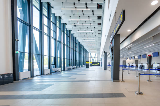 istock Spacious modern airport terminal with check-in area. 2184240179