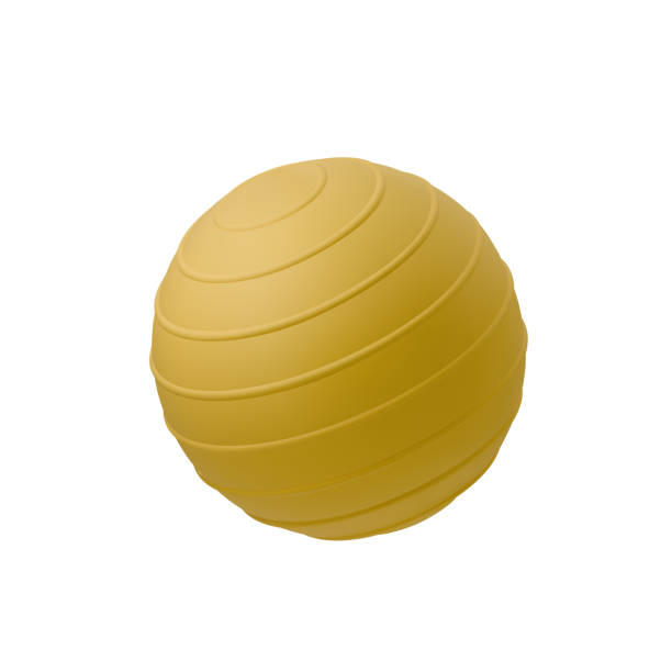 istock Dynamic 3D yellow Fitness Ball for Balance Training, pilates isolated on white background. Minimal fitness object. 3d rendering. Suitable for gym, workout, and health-related designs 2184247288