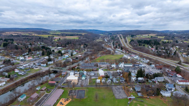 istock Aerial image over Marathon, NY on a cloudy, overcast fall afternoon. 2184255602