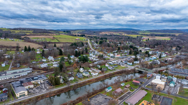 istock Aerial image over Marathon, NY on a cloudy, overcast fall afternoon. 2184255623