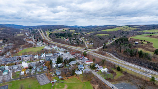 istock Aerial image over Marathon, NY on a cloudy, overcast fall afternoon. 2184255640