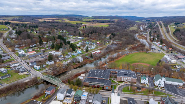 istock Aerial image over Marathon, NY on a cloudy, overcast fall afternoon. 2184255663