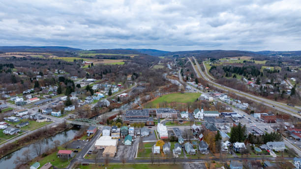 istock Aerial image over Marathon, NY on a cloudy, overcast fall afternoon. 2184255677