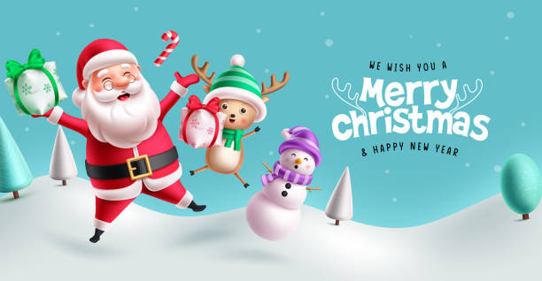 istock Merry christmas characters greeting vector banner design. Christmas santa claus 2184255821