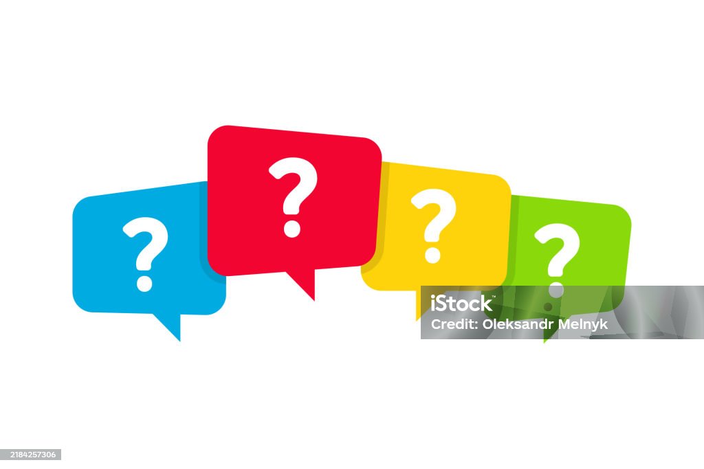 4 Questions Vector Image Question Marks In Bubbles Four Colors Vector Elements For Quiz Or Faq ...
