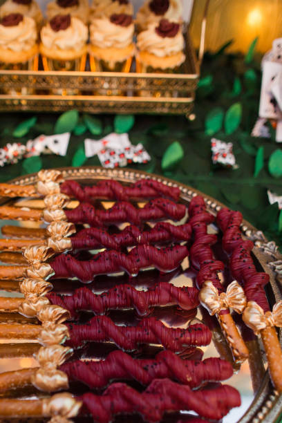 Festive Red & Gold Party Decorations, Table Settings & Dessert Bar