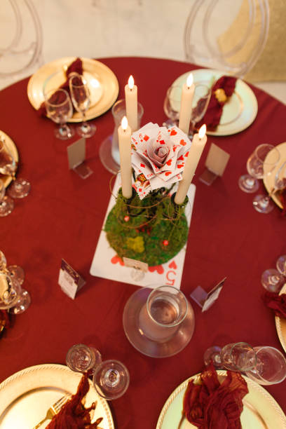 istock Festive Red & Gold Party Decorations, Table Settings & Dessert Bar 2184258021