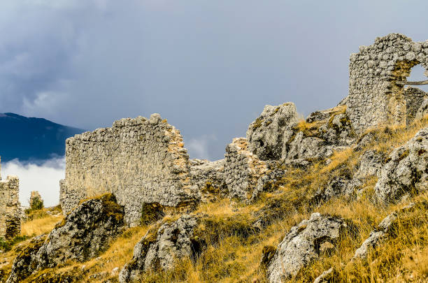 Somló, Hungary – August 10, 2019: The stone ruins of Somlo Castle stand on a hill overlooking the surrounding countryside.