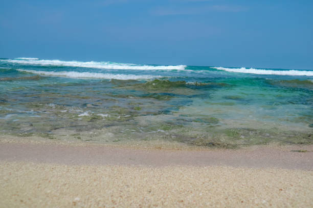 istock A serene beach scene with calm turquoise waters lapping against a sandy shore 2184260573
