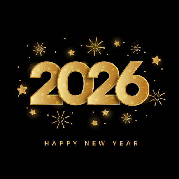 2026 in Gold Number 2026 in gold color in black glittery background 2026 stock illustrations