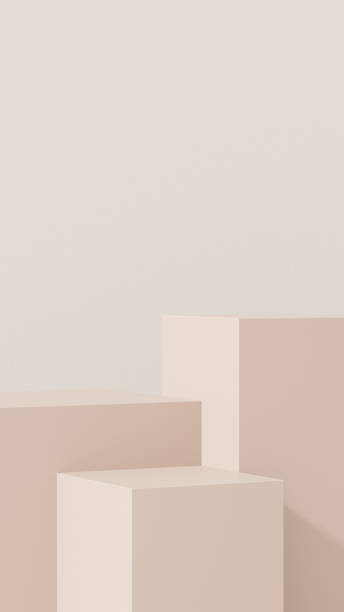 istock Background featuring an empty product display mockup with a beige backdrop and abstract geometric platforms designed for showcasing merchandise in portrait orientation. 2184270588