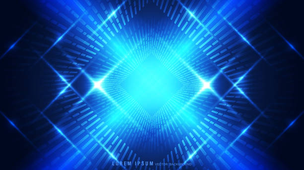 istock Abstract futuristic blue background with glowing diamond shape, layers of radiating light beams 2184271562