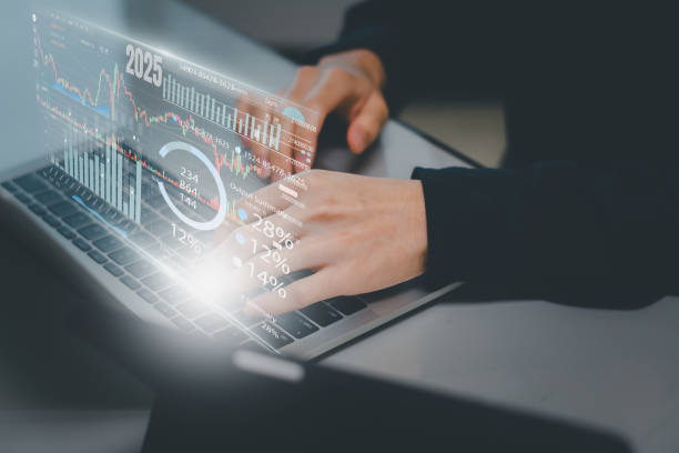 istock Trend 2025 for Business growth and industry concept, businessman using computer with symbol arrow up,stock graph and chart background, investment, Stock market and strategy for making market plan. 2184272408