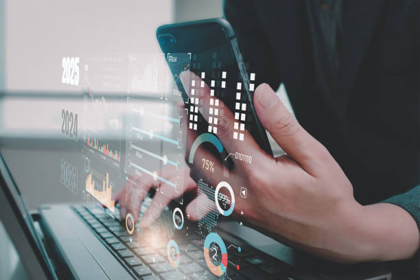 istock Trend 2025 for Business growth and industry concept, businessman using computer with symbol arrow up,stock graph and chart background, investment, Stock market and strategy for making market plan. 2184272409