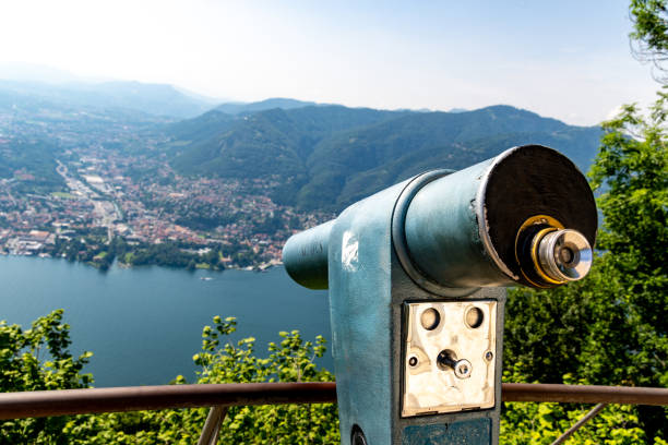 Viewpoint Telescope Overlooking Lake Como and Surrounding Mountains