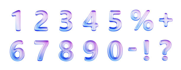istock 3d holographic font, glass liquid numbers from 0 to 9, percent sign, question mark, exclamation point, plus and minus symbol. Iridescent gradient balloons, isolated render icon set 2184275225