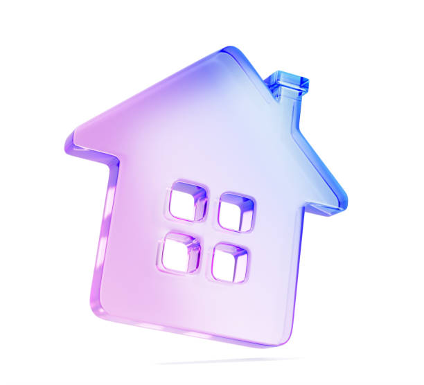 istock 3d glass morphism house building isolated render icon. Buying property, construction, insurance, residential rental, loan. Holographic iridescent texture of crystal home for ui design 2184275231