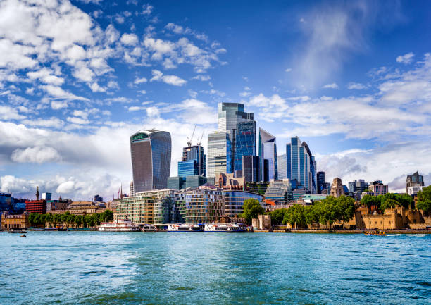 High rise buildings in historic City of London financial district.