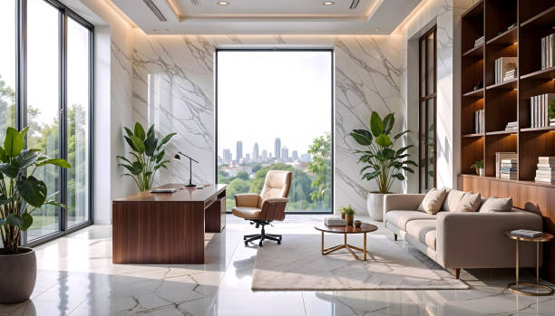 An ultra-modern, luxurious office room