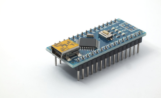Front View Of A Microcontroller Development Board With Its Headers For ...