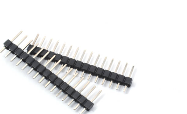 istock Front view of 2 rows of headers for diy electronics purposes on a white background. Electronic component parts. 2184279449