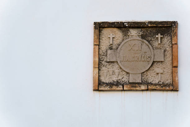 istock stone plaque of a viacrucis 2184280572