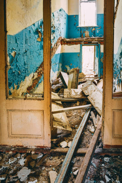 istock Dilapidated passage in school of Pripyat. Chernobyl Disaster 2184280953