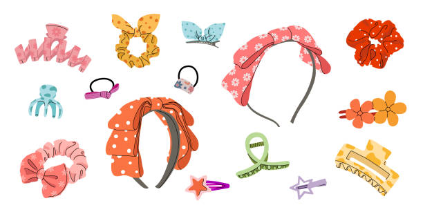istock Hair accessories collection. Hair Scrunchie,Hair Tie,Claw Clip,Headband,ribbon bow, elastic band, hairgrip, bowknot for hairdressing, girls decoration,vector illustrations isolated on white background 2184282981