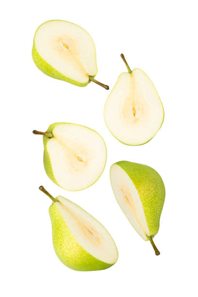 istock Falling Pear isolated on white background with clipping path, full depth of field 2184284571