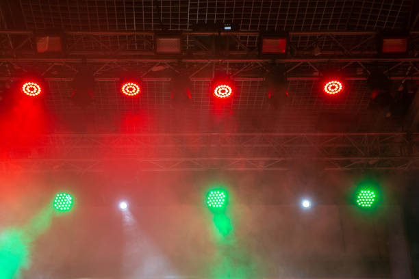 Spotlights and laser beams. Concert light. Stage lights. Soffits
