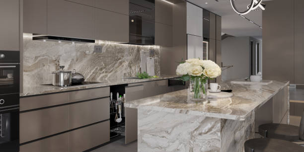 istock Modern luxury kitchen design with marble accents and contemporary decor 2184288264